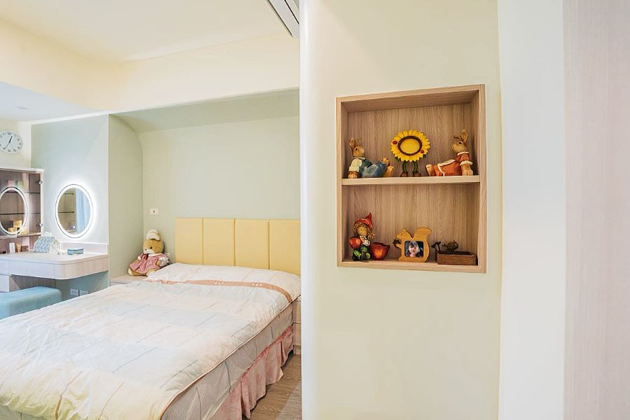 淨白的空間加入了色彩,以圓弧取代了直角,潤飾空間銳利感的同時也增添了活潑的氛圍