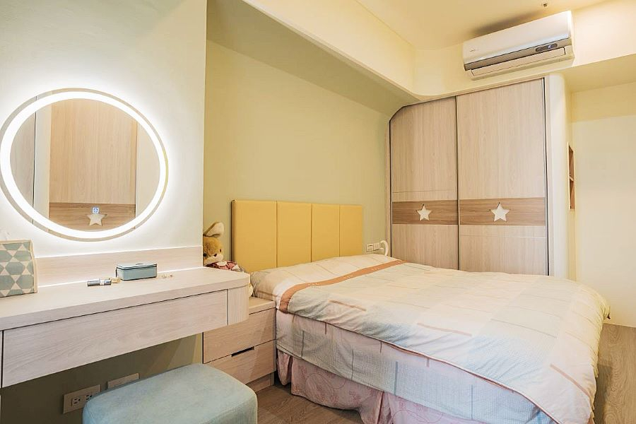 淨白的空間加入了色彩,以圓弧取代了直角,潤飾空間銳利感的同時也增添了活潑的氛圍